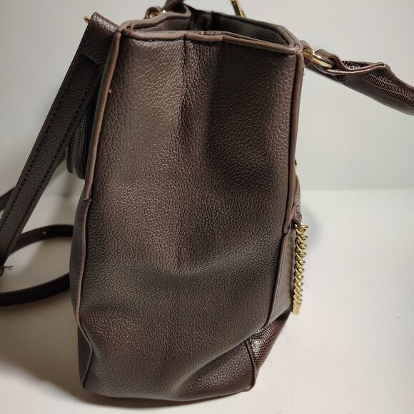 Elegant Brown Anne Klein Satchel w/ Textured Faux Leather + Gold Tone Hardware - Picture 7 of 16